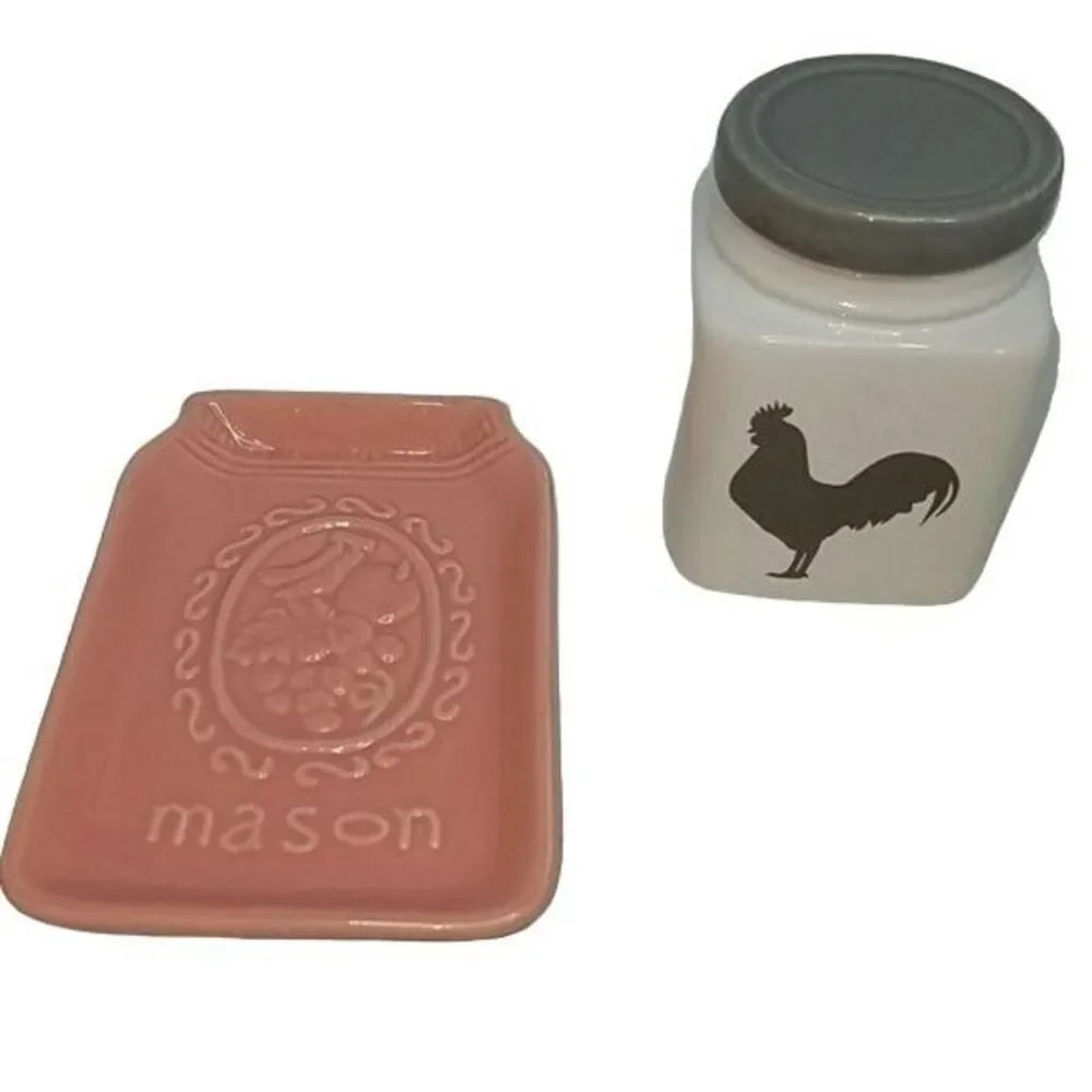 Decorative Jar Dish Soap Jewelry HOLDER Mason Rooster CERAMIC CONTAINER NWT